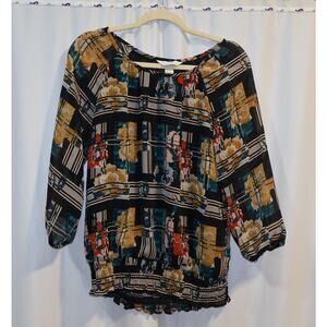 CJ Banks Long Blouse Multi-colored Poly lined Peasant style blouse Size M